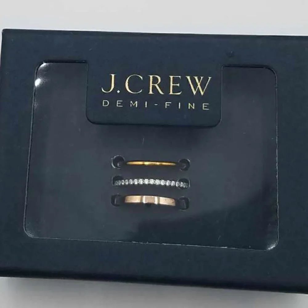 J Crew NIB Demi Fine Rose Gold Silver Ring Set size 7